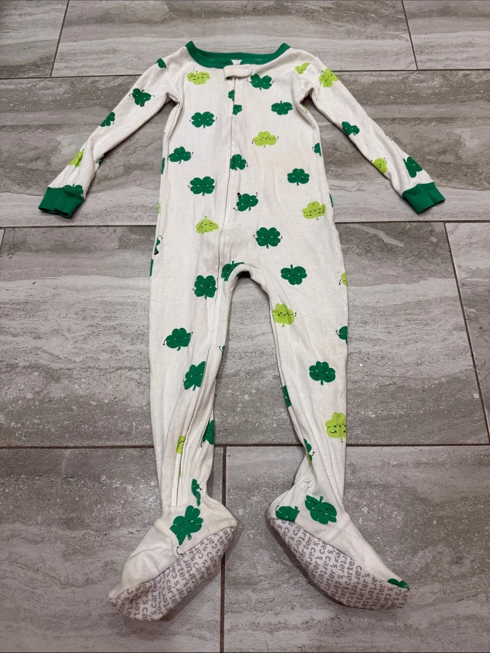 Carter's White Footed One-Piece Pajama with Green Clover Print